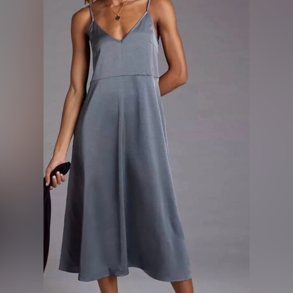 Anthropologie Gray Slip Midi Dress